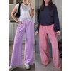 image:imageANRABESS Womens Striped Gingham Wide Leg Palazzo Pants with PocketsPurple White Plaid