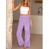 image:imageANRABESS Womens Striped Gingham Wide Leg Palazzo Pants with PocketsPurple White Plaid