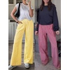image:imageANRABESS Womens Striped Gingham Wide Leg Palazzo Pants with PocketsYellow White Plaid