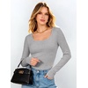 image:imageANRABESS Womens Tops Long Sleeve Shirt Built in BraGrey
