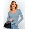 image:imageANRABESS Womens Tops Long Sleeve Shirt Built in BraGrey Blue