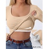 image:imageANRABESS Womens Tops Long Sleeve Shirt Built in BraLight Beige