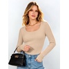 image:imageANRABESS Womens Tops Long Sleeve Shirt Built in BraLight Beige