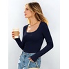image:imageANRABESS Womens Tops Long Sleeve Shirt Built in BraNavy Blue