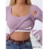 image:imageANRABESS Womens Tops Long Sleeve Shirt Built in BraPurple