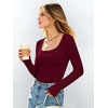 image:imageANRABESS Womens Tops Long Sleeve Shirt Built in BraWine Red