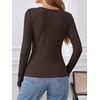 image:imageANRABESS Womens Tops Long Sleeve V Neck Fleece Thermal Fall ShirtsBrown