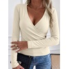 image:imageANRABESS Womens Tops Long Sleeve V Neck Fleece Thermal Fall ShirtsParchment