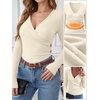 image:imageANRABESS Womens Tops Long Sleeve V Neck Fleece Thermal Fall ShirtsParchment