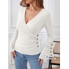 image:imageANRABESS Womens Tops Long Sleeve V Neck Fleece Thermal Fall ShirtsWhite