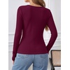 image:imageANRABESS Womens Tops Long Sleeve V Neck Fleece Thermal Fall ShirtsWine Red