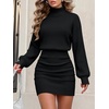 image:imageANRABESS Womens Turtleneck Long Sleeve Bodycon Mini Sweater DressBlack
