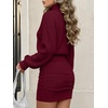 image:imageANRABESS Womens Turtleneck Long Sleeve Bodycon Mini Sweater DressBurgundy
