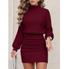 image:imageANRABESS Womens Turtleneck Long Sleeve Bodycon Mini Sweater DressBurgundy