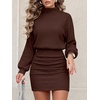image:imageANRABESS Womens Turtleneck Long Sleeve Bodycon Mini Sweater DressDark Brown
