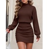 image:imageANRABESS Womens Turtleneck Long Sleeve Bodycon Mini Sweater DressDark Brown