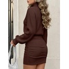 image:imageANRABESS Womens Turtleneck Long Sleeve Bodycon Mini Sweater DressDark Brown
