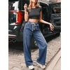 image:imageANRABESS Womens Wide Leg Jeans Drawstring Denim Pants with PocketsNavy Blue