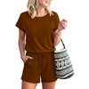 image:imageANRABESS Rompers for Women Summer 2026 Casual Dressy One Piece Tshirt Short Pants Jumpsuit Beach Vacation Outfit Clothes04 Brown