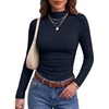 image:imageANRABESS Women Long Sleeve Mock Neck Shirts Fall Ruched Fitted Thermal TopsNavy Blue