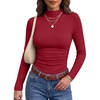 image:imageANRABESS Women Long Sleeve Mock Neck Shirts Fall Ruched Fitted Thermal TopsRed