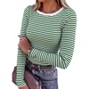 image:imageANRABESS Women Long Sleeve Shirts Ribbed Fitted TopsGreen Striped