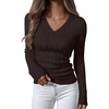 image:imageANRABESS Womens Cable Knit V Neck Long Sleeve Fitted Sweaters TopDeep Brown