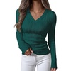 image:imageANRABESS Womens Cable Knit V Neck Long Sleeve Fitted Sweaters TopDeep Green