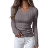 image:imageANRABESS Womens Cable Knit V Neck Long Sleeve Fitted Sweaters TopGray Purple