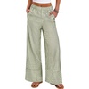 image:imageANRABESS Womens Gingham Striped Wide Leg Palazzo Lounge Pants with PocketsArmy Green Plaid