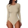 image:imageANRABESS Womens Long Sleeve Bodysuits TopAlmond