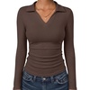 image:imageANRABESS Womens Long Sleeve Fitted Polo Shirts Fall Business Casual TopBrown