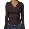 image:imageANRABESS Womens Long Sleeve Fitted Polo Shirts Fall Business Casual TopDeep Brown