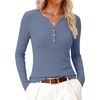 image:imageANRABESS Womens Long Sleeve Shirts Henley V Neck Thermal TopBlue