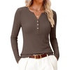 image:imageANRABESS Womens Long Sleeve Shirts Henley V Neck Thermal TopBrown