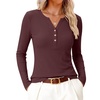 image:imageANRABESS Womens Long Sleeve Shirts Henley V Neck Thermal TopDark Red