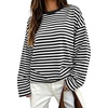 image:imageANRABESS Womens Long Sleeve Shirts Oversized Striped TopsBlack White Stripe