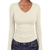 image:imageANRABESS Womens Long Sleeve Shirts Thermal V Neck TopsBeige