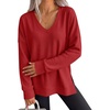 image:imageANRABESS Womens Long Sleeve Shirts Waffle Knit Tunic TopBright Red