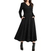 image:imageANRABESS Womens Long Sleeve V Neck A Line Fall Midi DressBlack