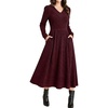 image:imageANRABESS Womens Long Sleeve V Neck A Line Fall Midi DressBurgundy