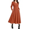 image:imageANRABESS Womens Long Sleeve V Neck A Line Fall Midi DressBurnt Orange