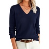 image:imageANRABESS Womens Long Sleeve V Neck Ribbed Sweaters ShirtsNavy Blue
