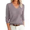 image:imageANRABESS Womens Long Sleeve V Neck Ribbed Sweaters ShirtsNutmeg