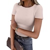 image:imageANRABESS Womens Ribbed Short Sleeve Tops Basic Tee ShirtsApricot