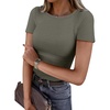 image:imageANRABESS Womens Ribbed Short Sleeve Tops Basic Tee ShirtsArmy Green