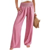 image:imageANRABESS Womens Striped Gingham Wide Leg Palazzo Pants with PocketsRed White Plaid
