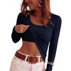 image:imageANRABESS Womens Tops Long Sleeve Shirt Built in BraNavy Blue