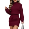 image:imageANRABESS Womens Turtleneck Long Sleeve Bodycon Mini Sweater DressBurgundy