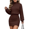 image:imageANRABESS Womens Turtleneck Long Sleeve Bodycon Mini Sweater DressDark Brown